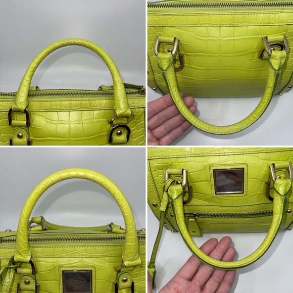 RARE👜VERSACE👜AUTHENTICATED Medusa Lime green croc embossed satchel - Picture 14 of 15